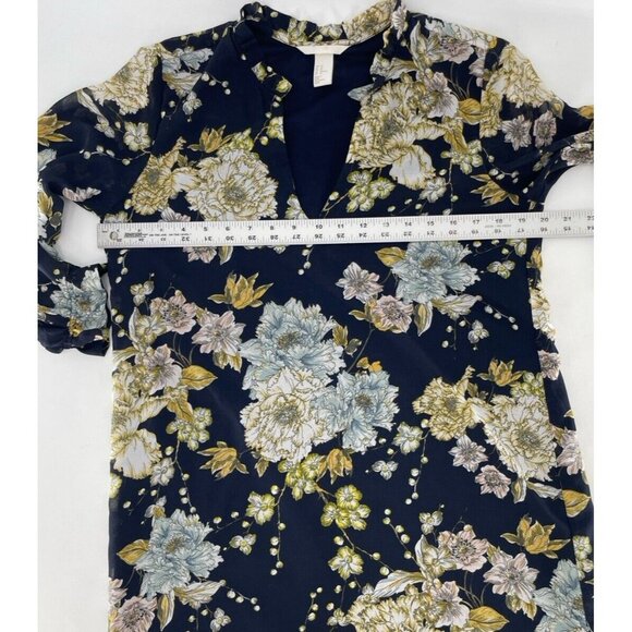 H&M Women's Blue Floral Shift Dress Split Neck  Boho Flaws See Photos Size 10 - Picture 13 of 15
